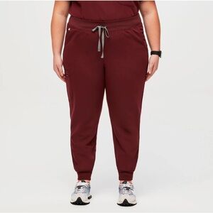 Figs Burgundy Zamora High Waisted Jogger Pants TALL